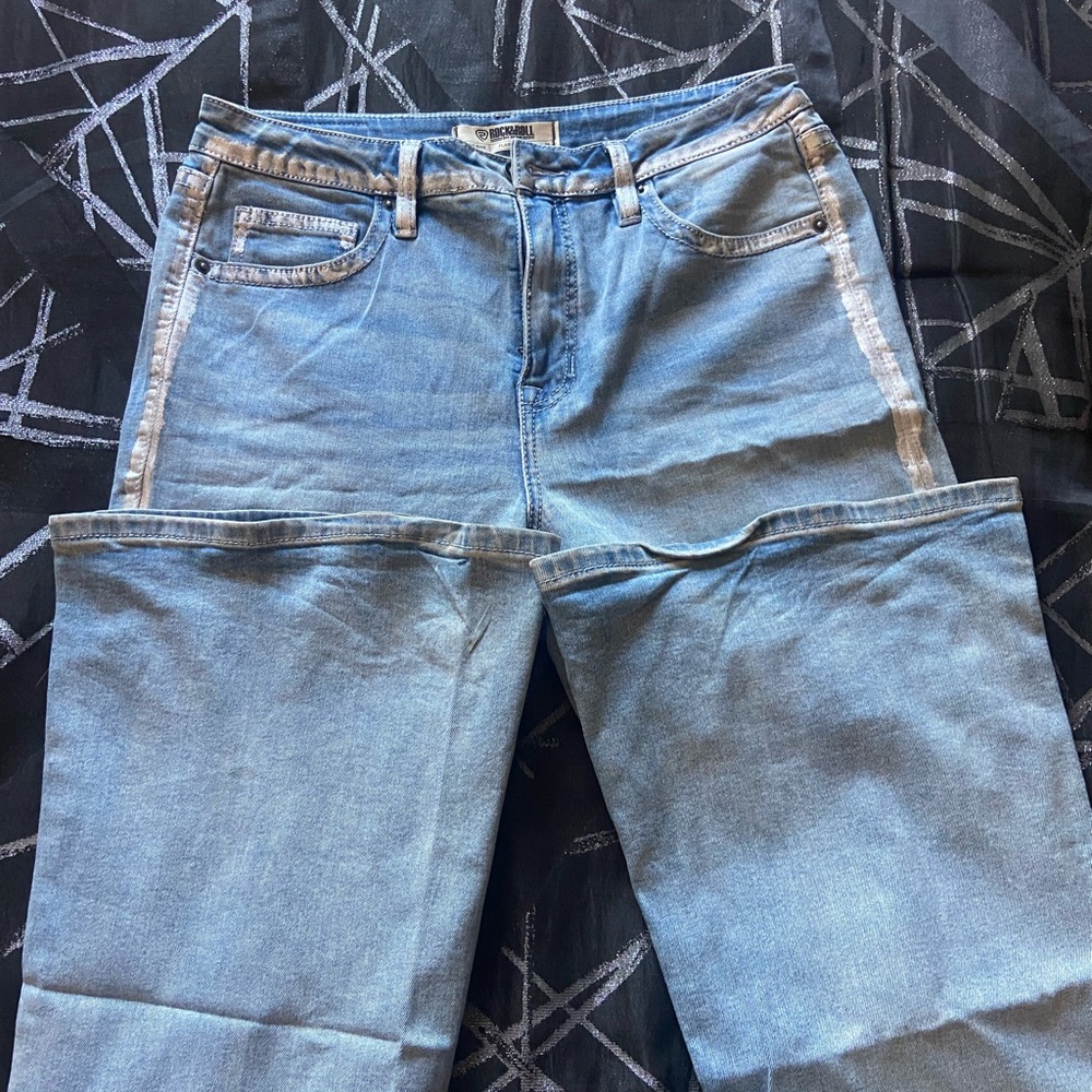 Rock & Roll Cowgirl Blue Flare Jeans - Picture 2 of 4
